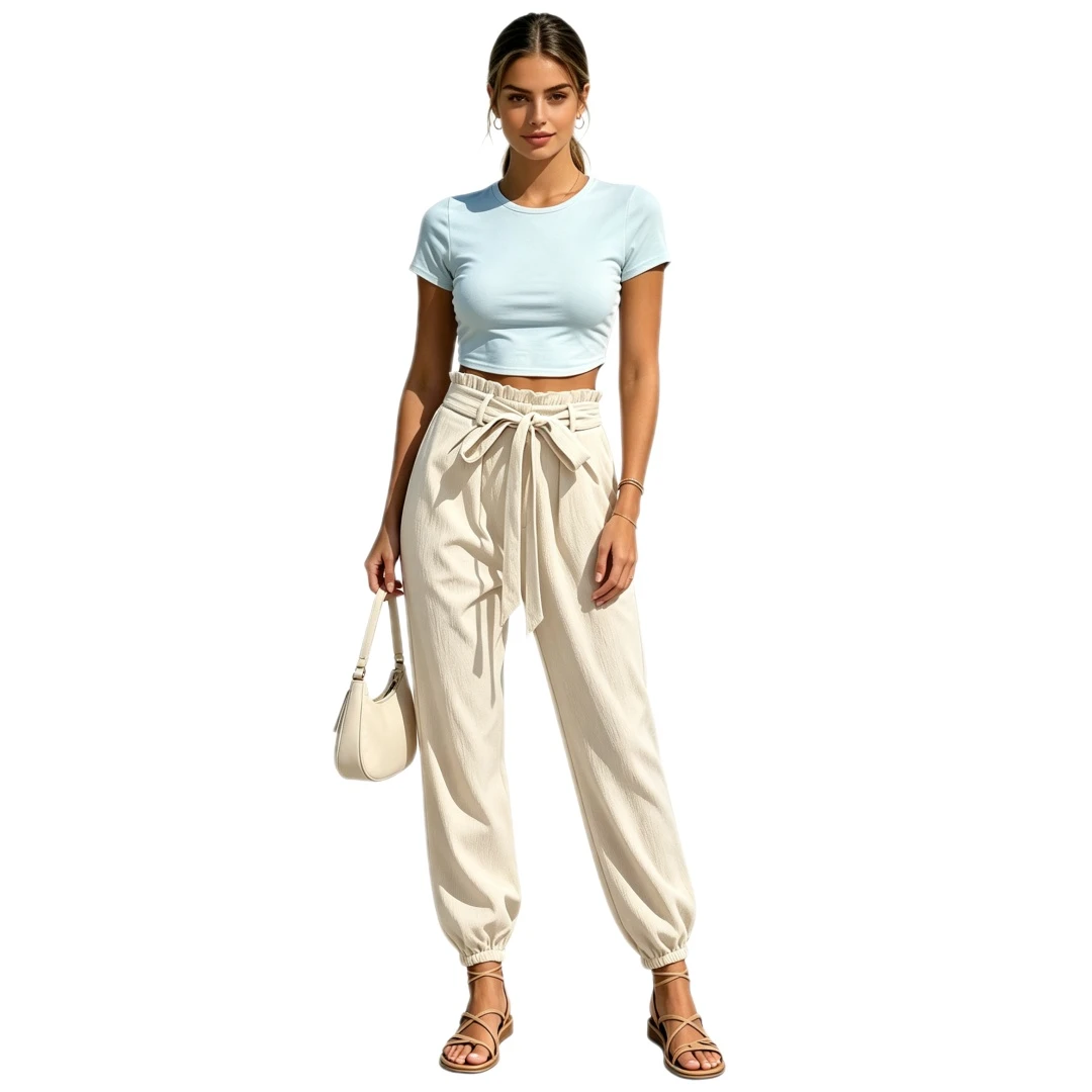 Coolmee Womens Casual Loose Fit Pants with Pockets Paper Bag PencilPants Business Jogger Harem Pant