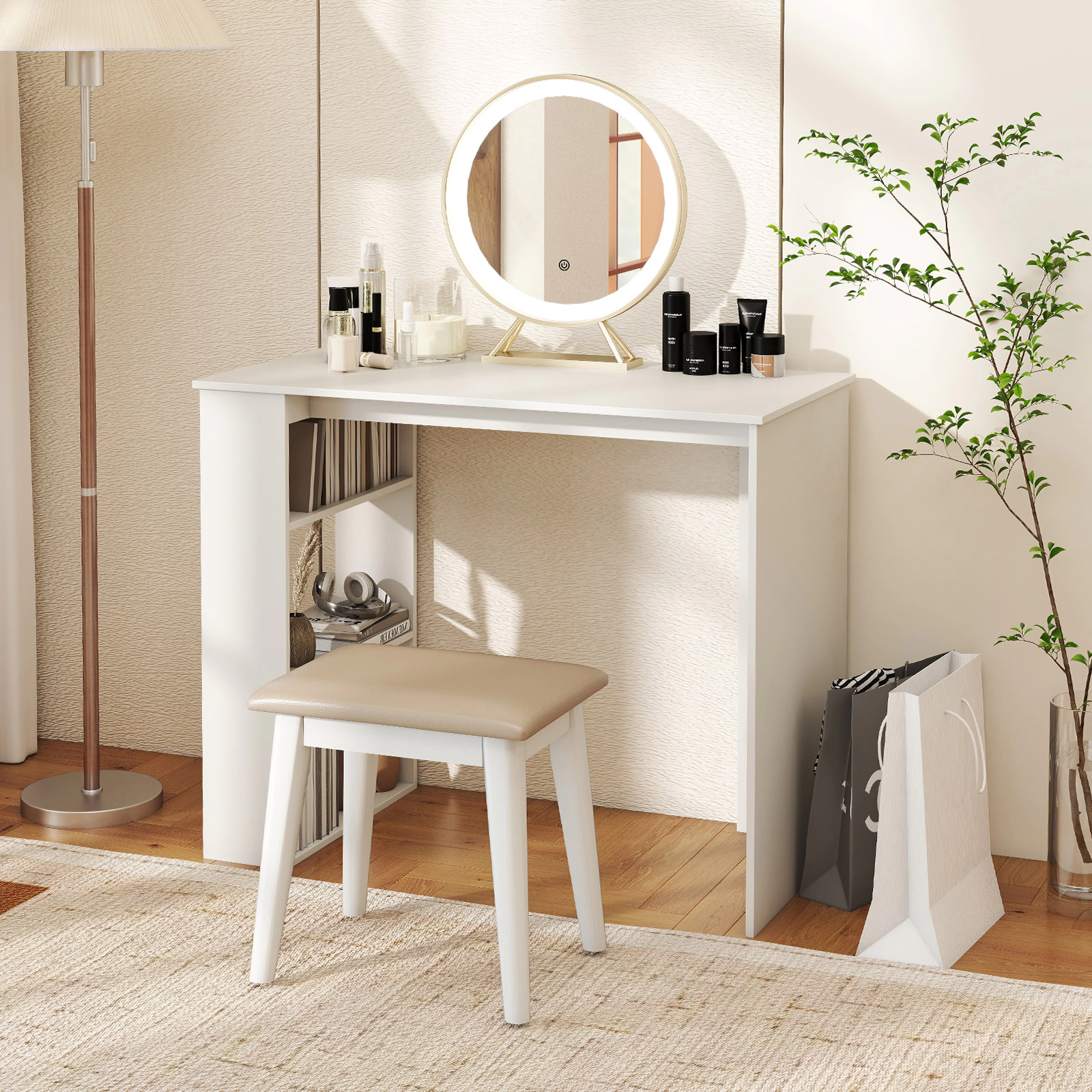 LJG Computer Desk with Bookshelf for Small Space