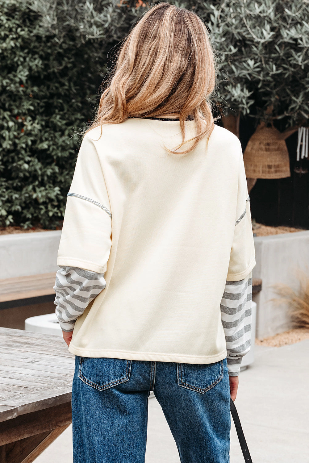 Threaded Pear Women's Ashley Striped Long Sleeve Two-in-one Top