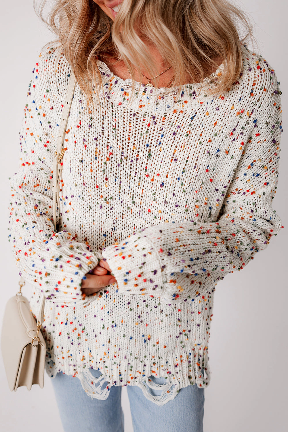 Threaded Pear Women's Isabel Confetti Distressed Knit Sweater