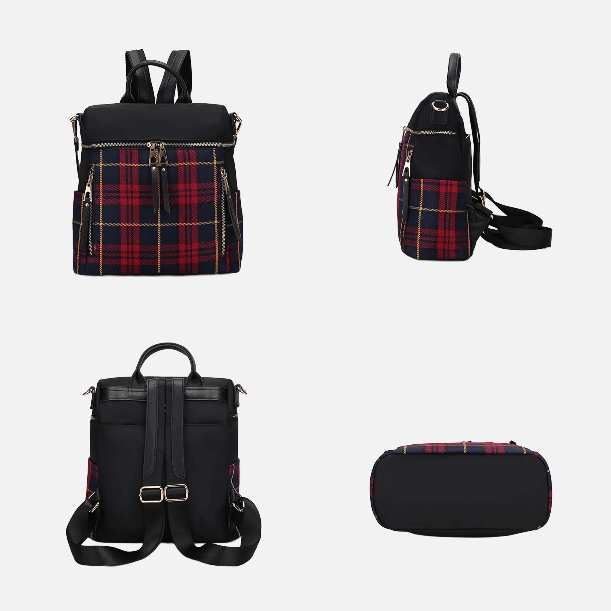 Mia K Collection Nishi Plaid Nylon Backpack with Removable Shoulder Strap - Mustard