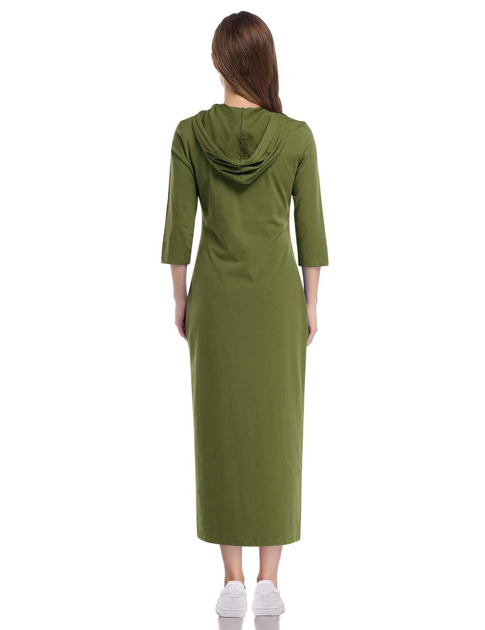 KOJOOIN Women's Casual Long Sleeve Pullover Maxi Skirt Dress Slim Hooded Sweatshirt with Pockets