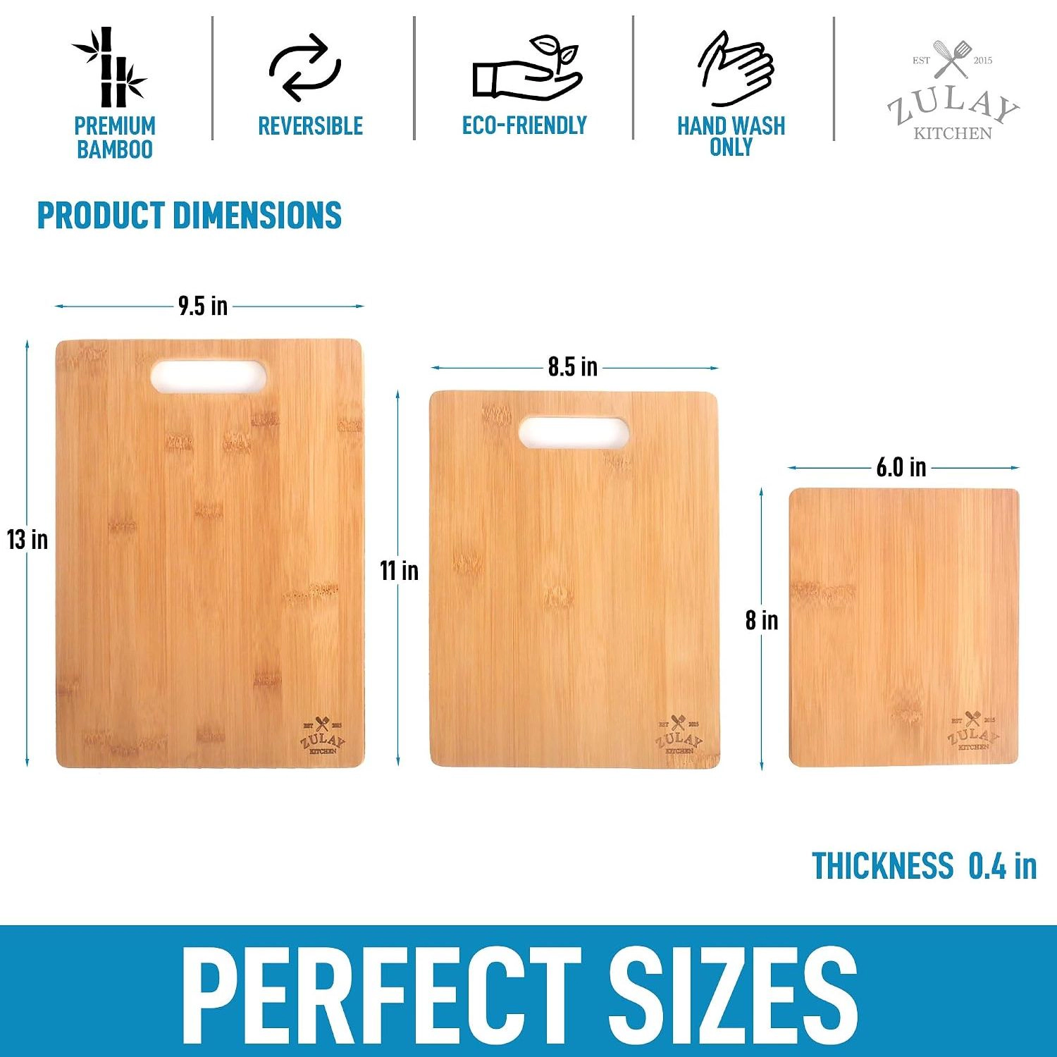 Zulay Kitchen (3-Piece Set) Bamboo Wooden Cutting Boards (Multiple Sizes)