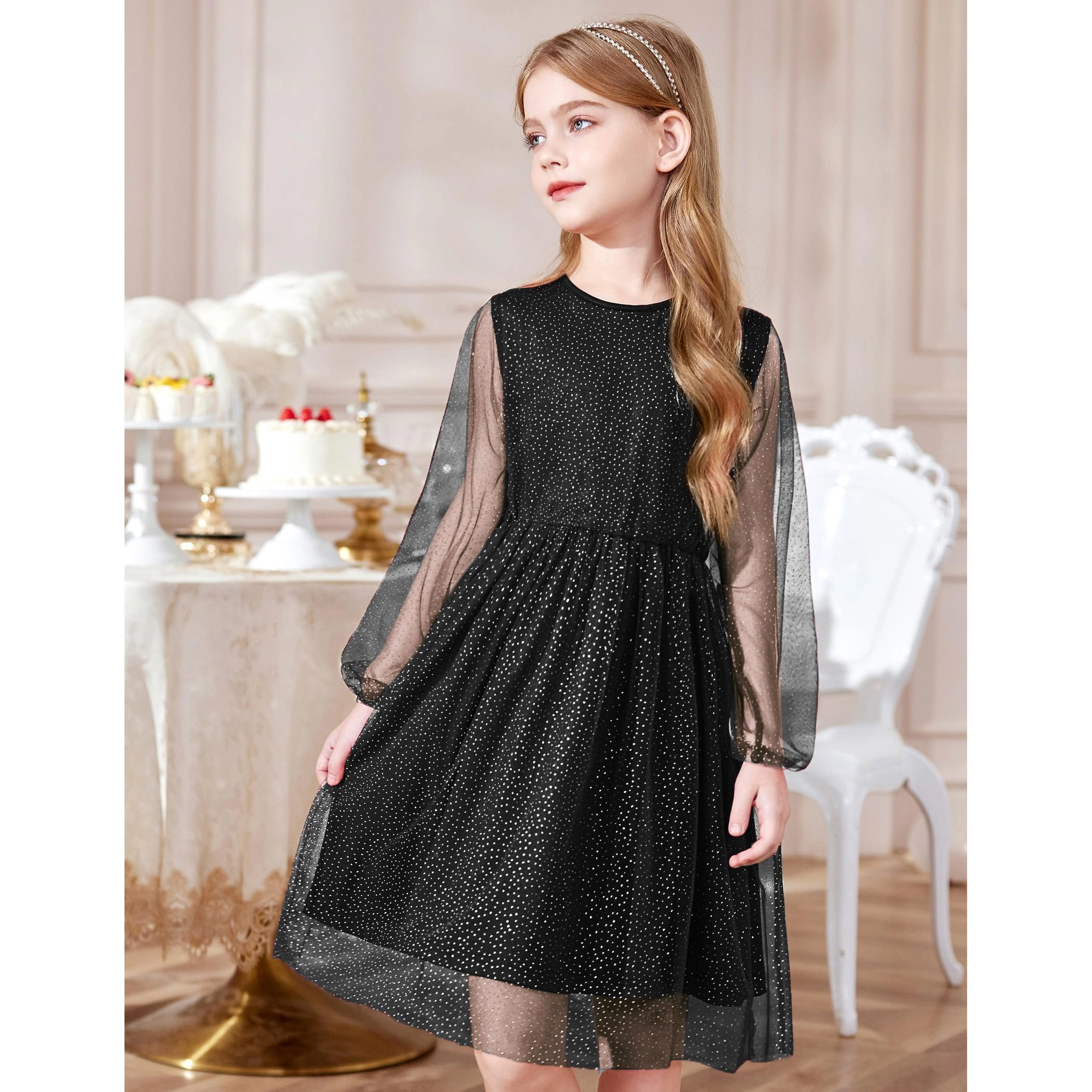 Arshiner Girls Tutu Dress Long Sleeve Tulle Flower Daughter Dance Party Dresses Kids Valentines