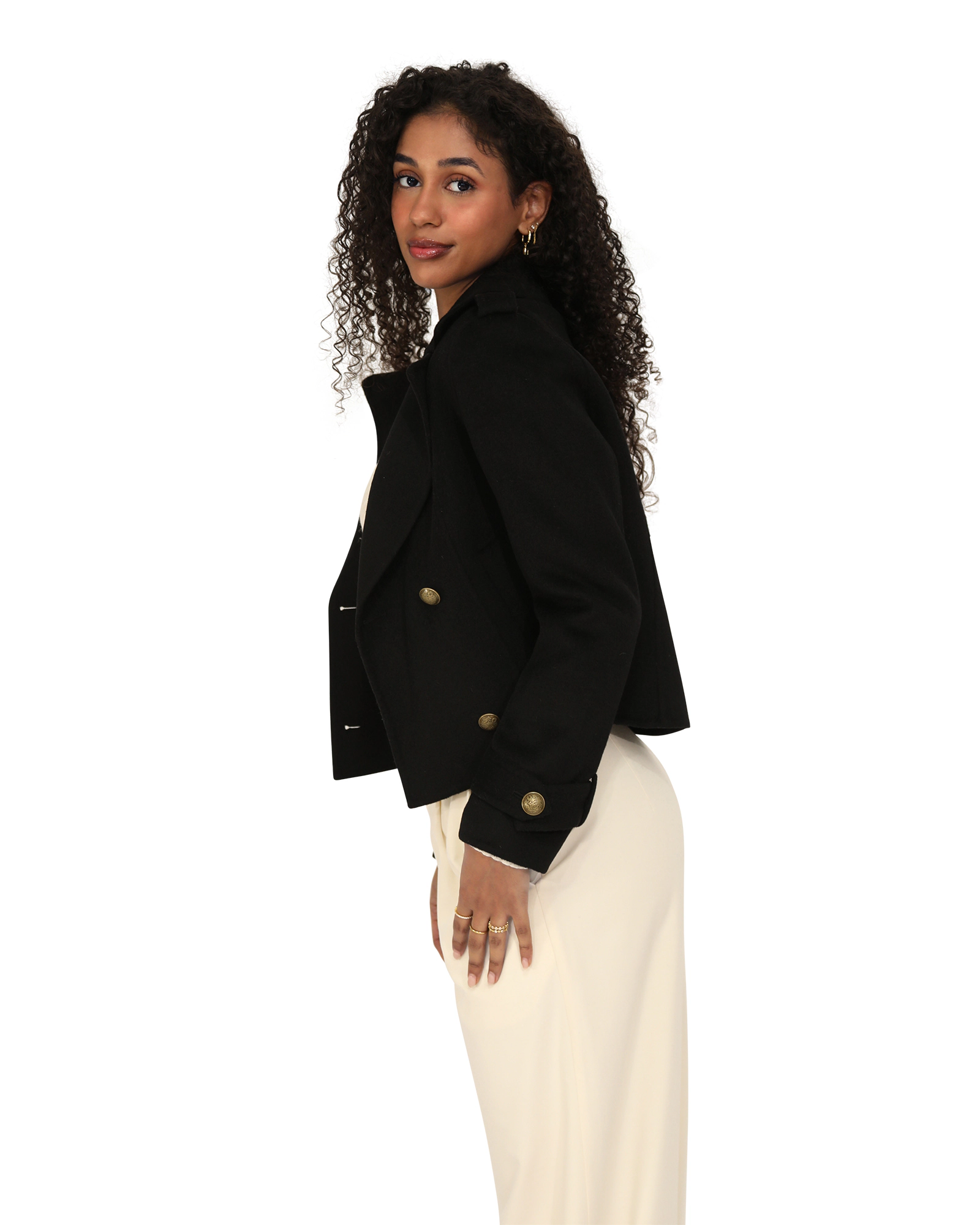 Belle & Bloom Womens Better Off Wool Blend Military Peacoat