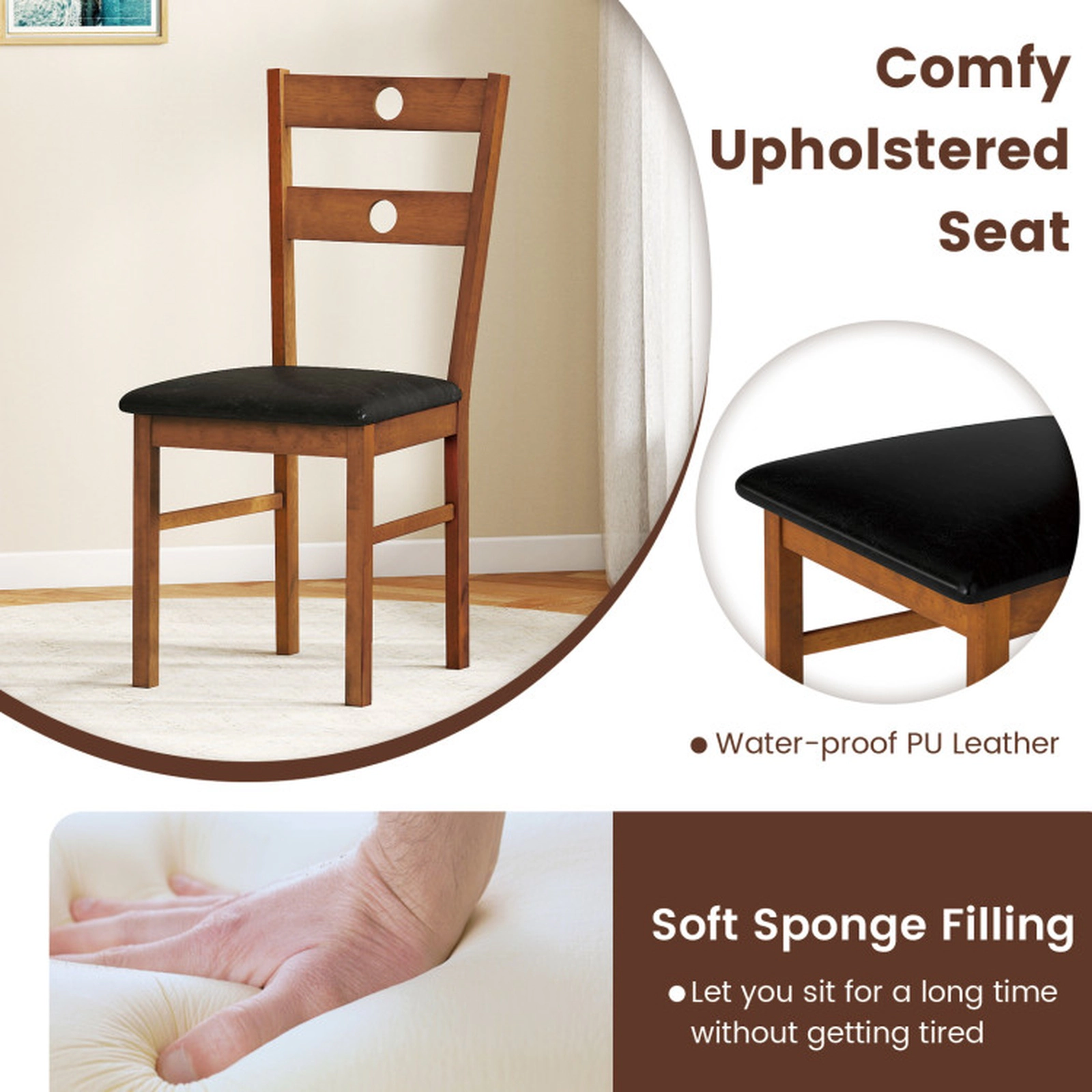 SUGIFT Wooden Armless Dining Chairs with Hollowed Backrest 330-Lb Capacity Brown Seat Walnut Frame Set of 4