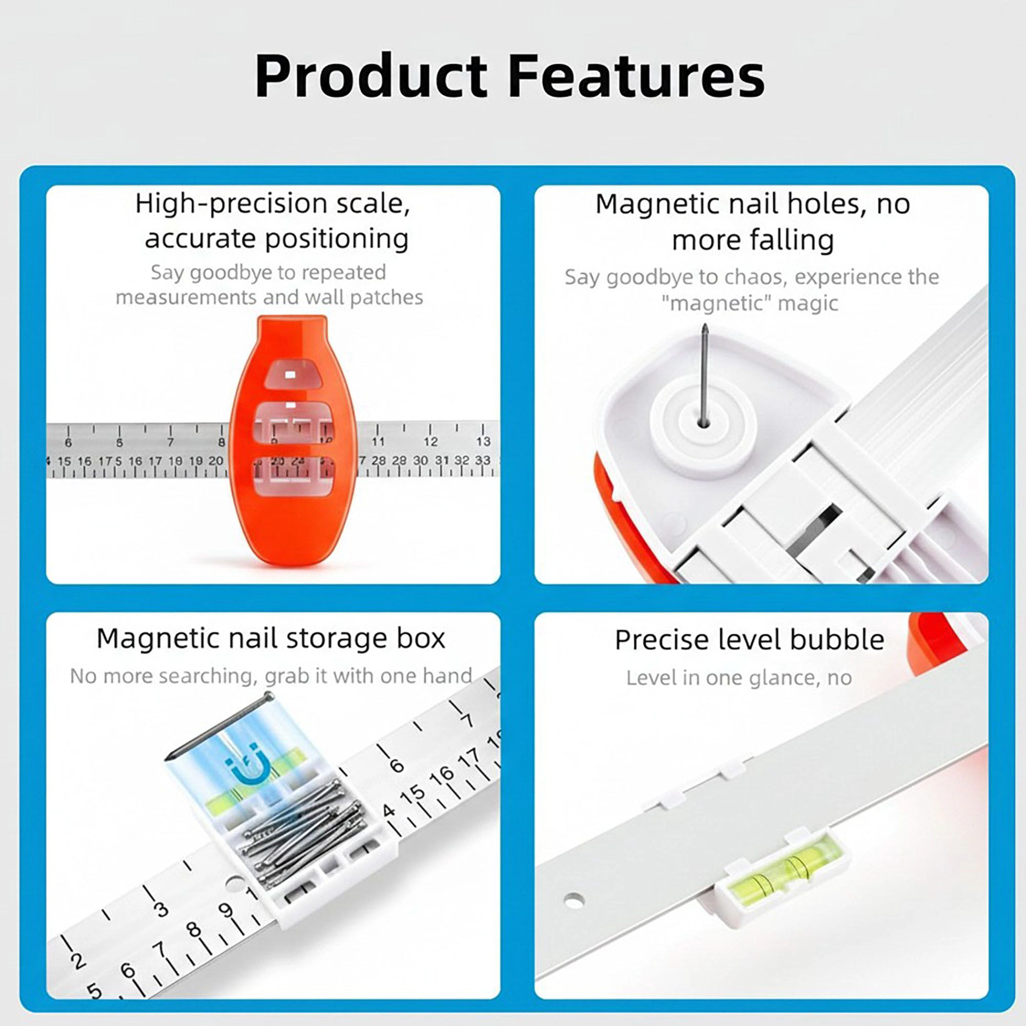 Alilang Unisex Wall Mount Measuring and Leveling Tool with Dual Position Markers and Built In Bubble Level