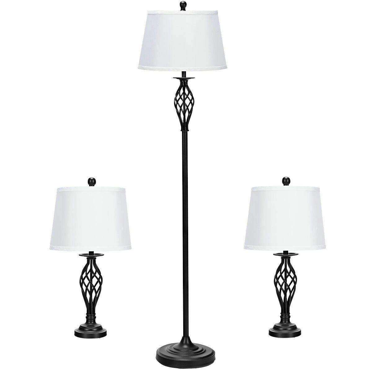 Slickblue 3 Piece Lighting Set Floor Lamp and Table Lamps Antique Bronze Fabric Shade
