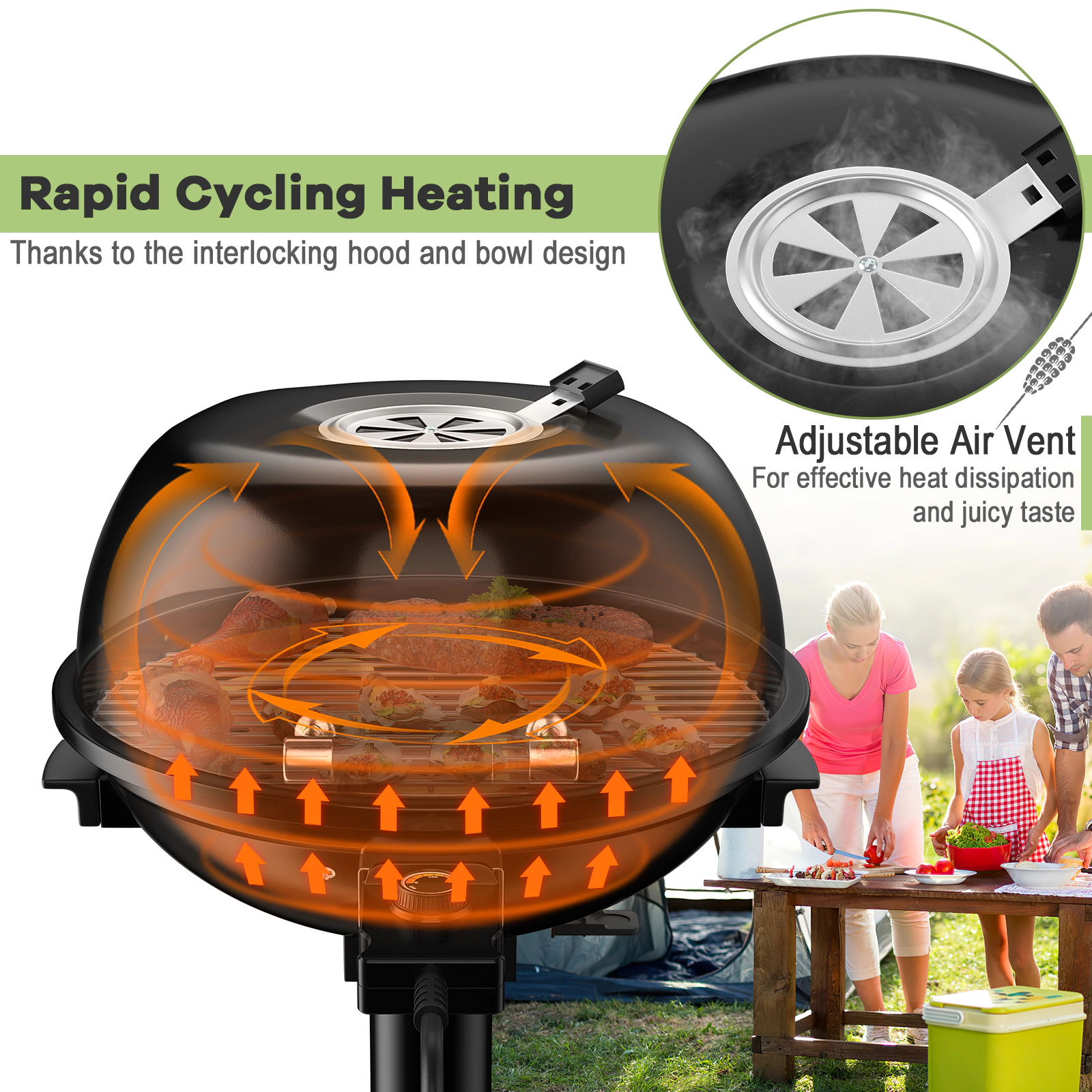 SUGIFT 1600W Black Portable Electric Grill with Removable Non-Stick Rack 20.5-in W 17.5-in D 32.5-in H