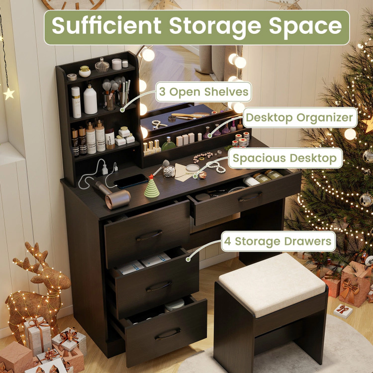 Hivvago Makeup Vanity Desk Dressing Table And Stool Set With Mirror Lights