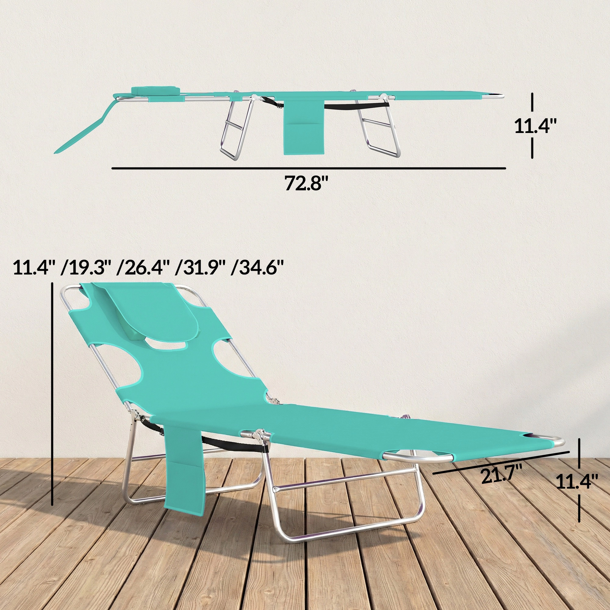HONGGE Tanning Chair with Face Hole, 5-Level Adjustable Outdoor Chaise Lounge Chair with Pillow for Beach, Pool