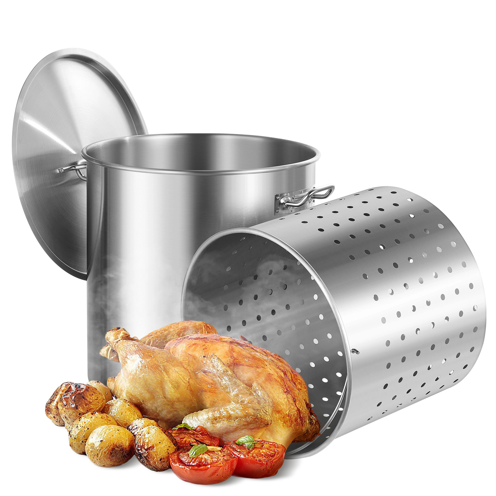 HONGGE Stainless Steel Stockpot Large Cooking Pots Cookware Sauce Pot with Basket Lid and Handle Heavy Duty Commercial