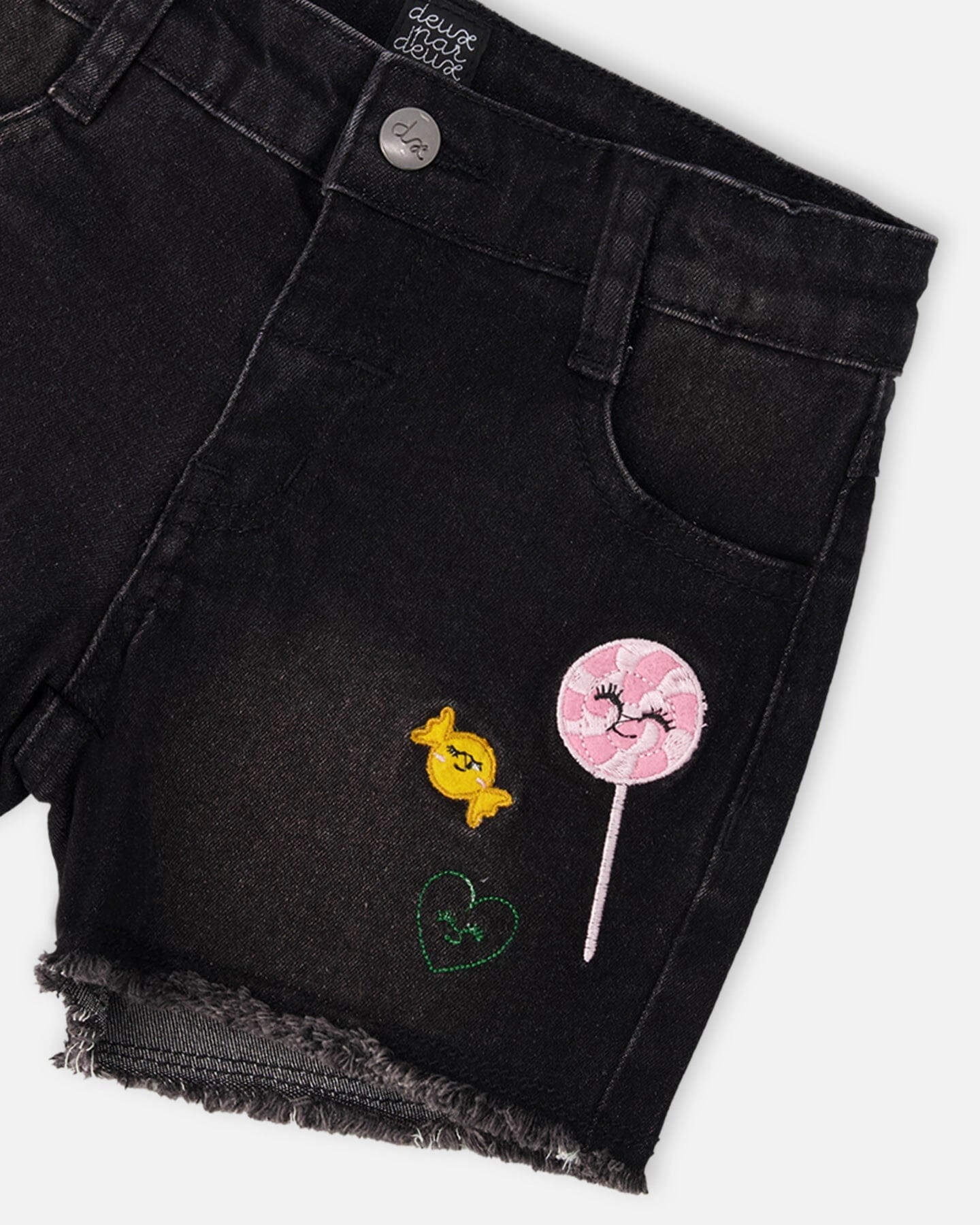 Deux par Girls Denim Zip Front Embroidered Shorts