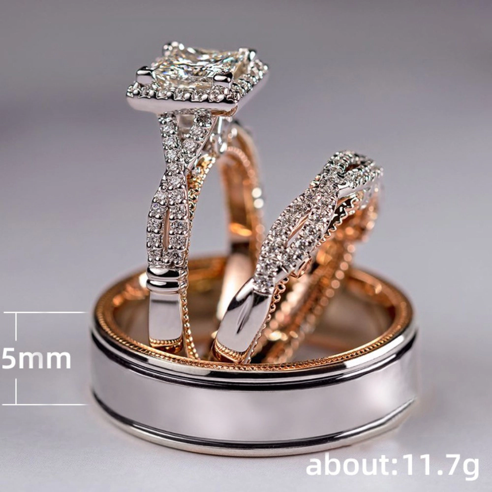Wardrobe Whimsy Bridal Ring Set Princess Cut Halo CZ Twist Band