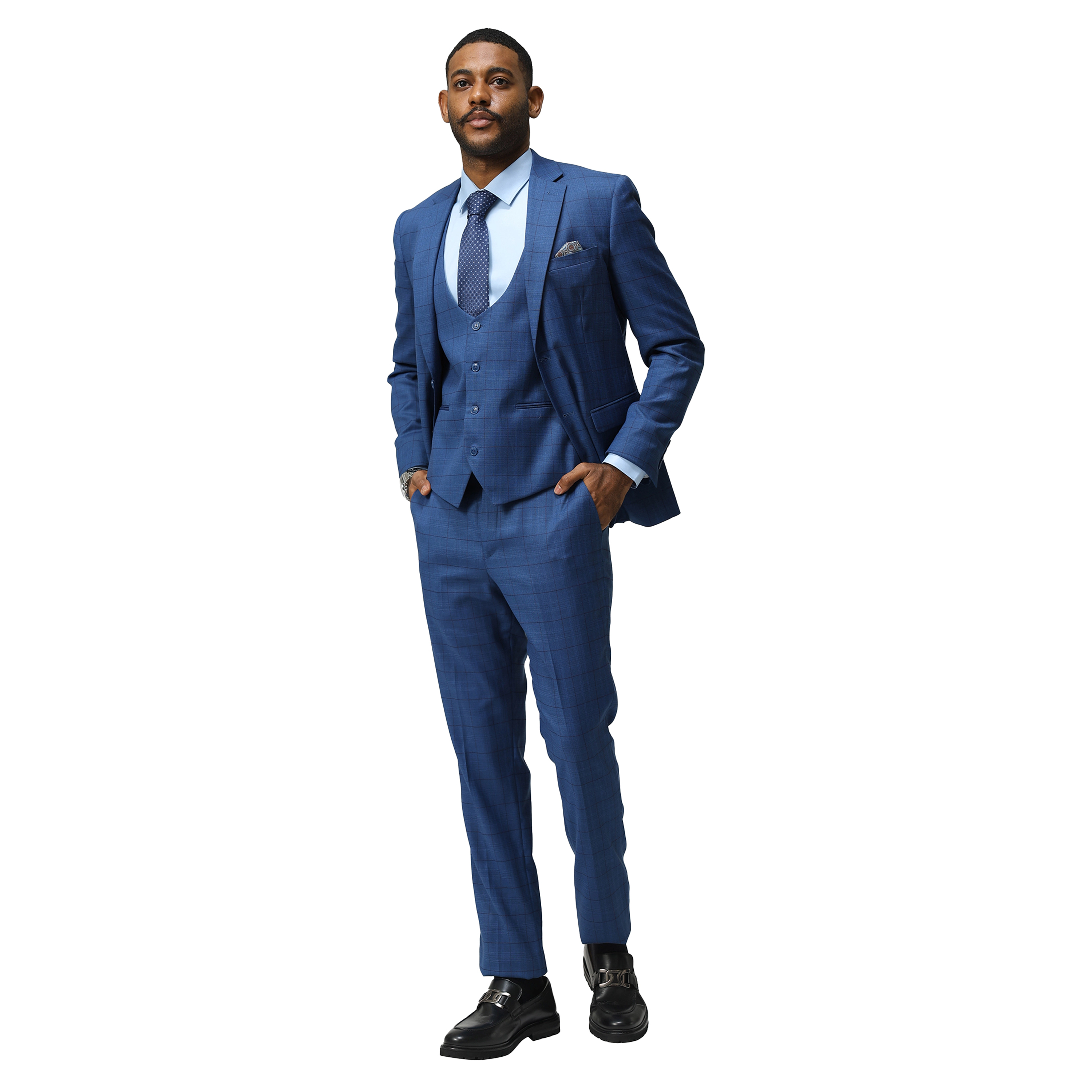 Sean Alexander Mens Skinny Fit Tone on Plaid 3-Piece Suit Set