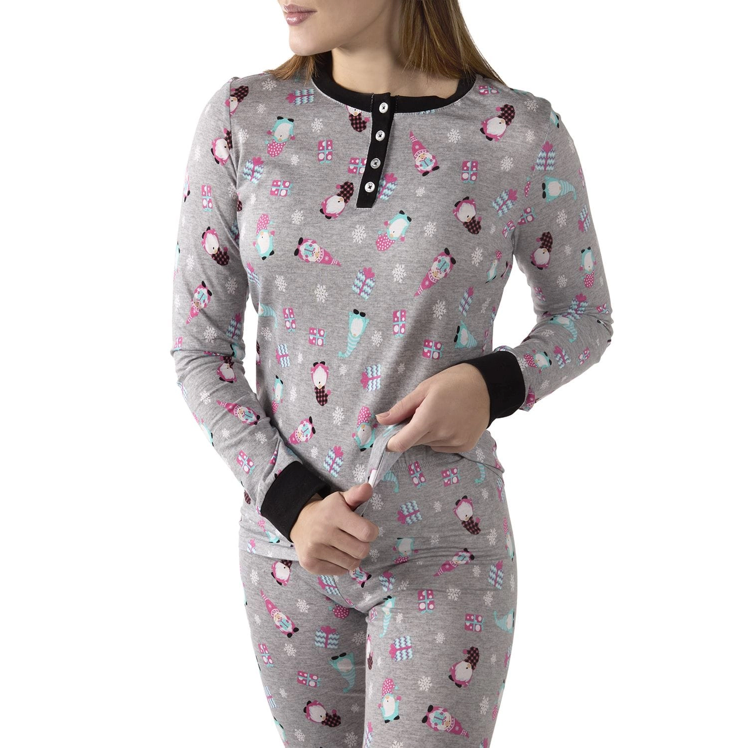 MeMoi Women's Holiday Gnomes Two-Piece PJ Set a Bag