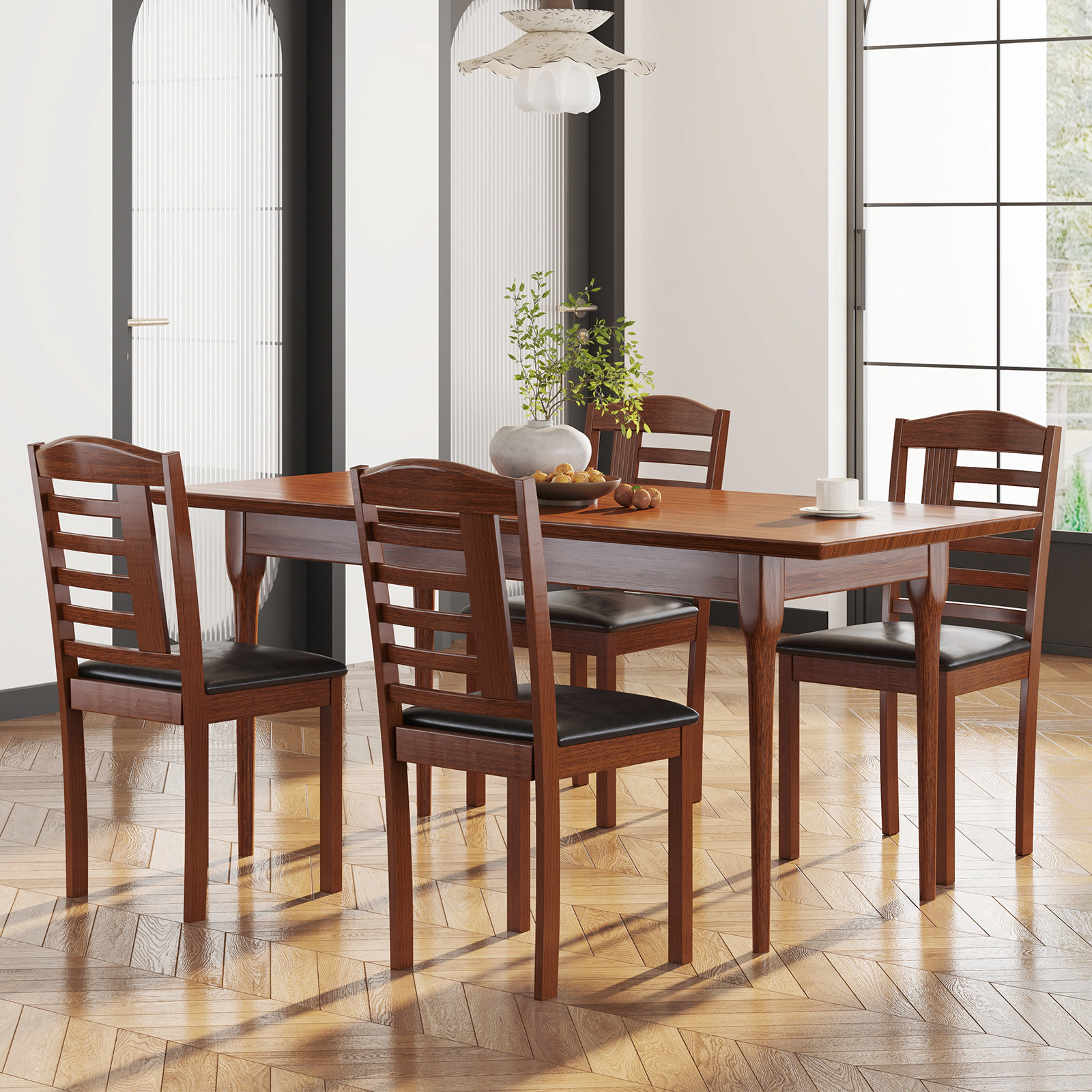 LJG Set of 2 Wood Kitchen Chairs with Faux Leather Upholstered Seat