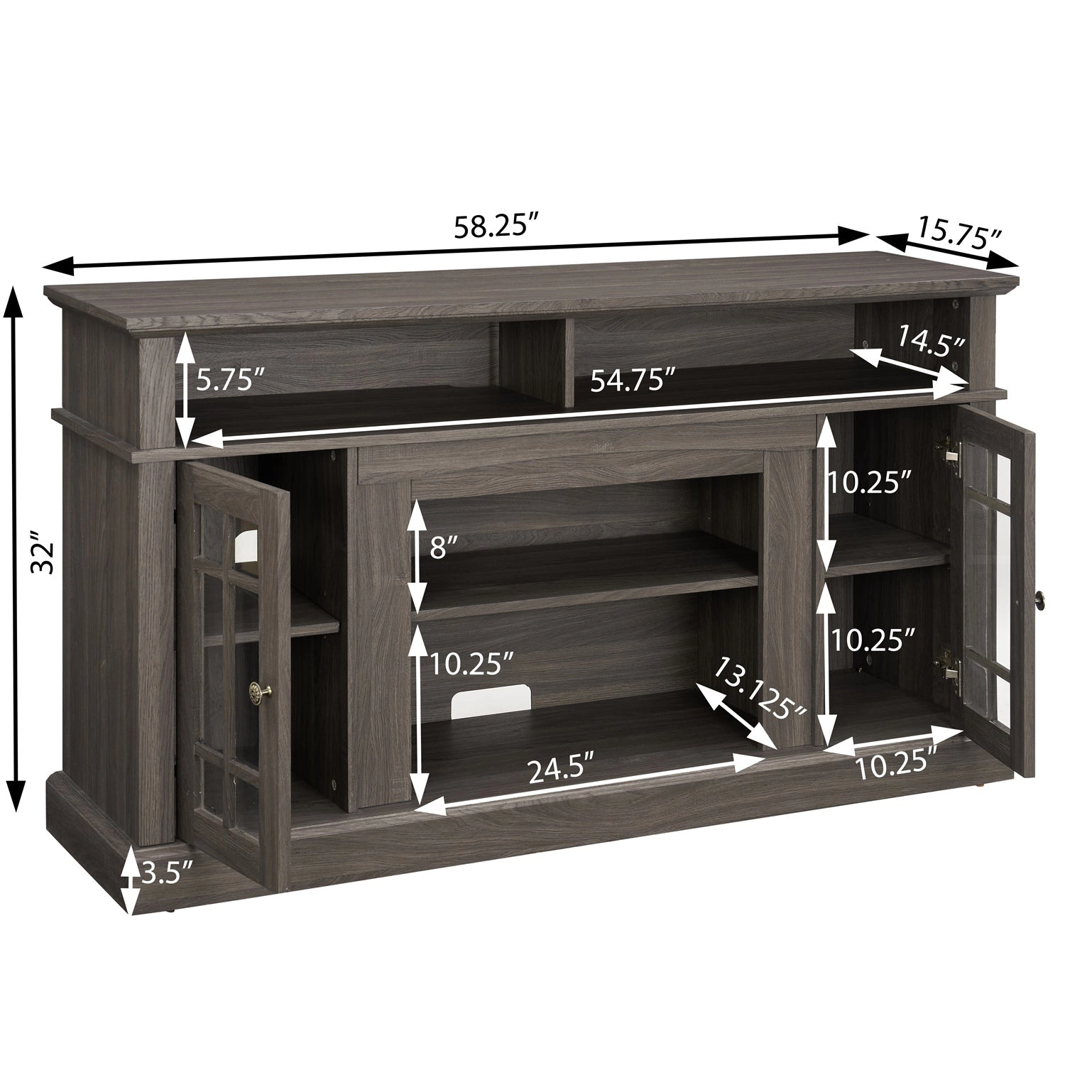 GBruno 58-Inch TV Stand With Glass Door Cabinets