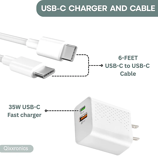 Qixxronics USB C Fast Charger 35W, 6ft TypeC Cable for iPhone 16/17/15, Google Pixel, Motorola, Samsung Galaxy [2PCS]