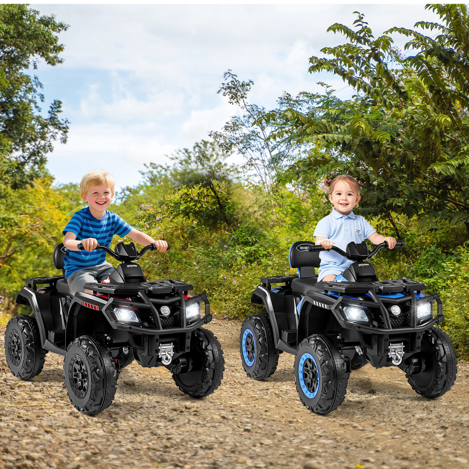 24V Kids ATV 2-Seater 4-Wheeler Electric Ride On Quad 4 Motors LED Headlights Ages 3-8 Blue