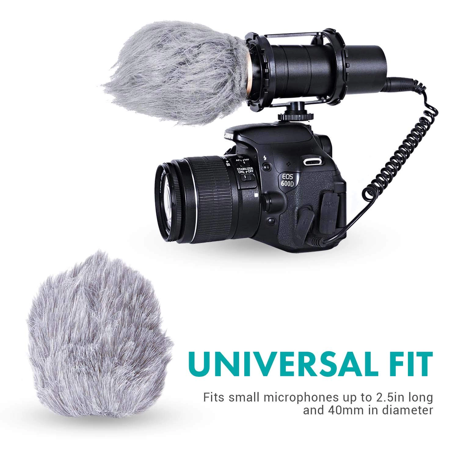 Movo WS1 Furry Outdoor Microphone Windscreen Muff for Small Compact Microphones up to 2.5 X 40mm (L x D)