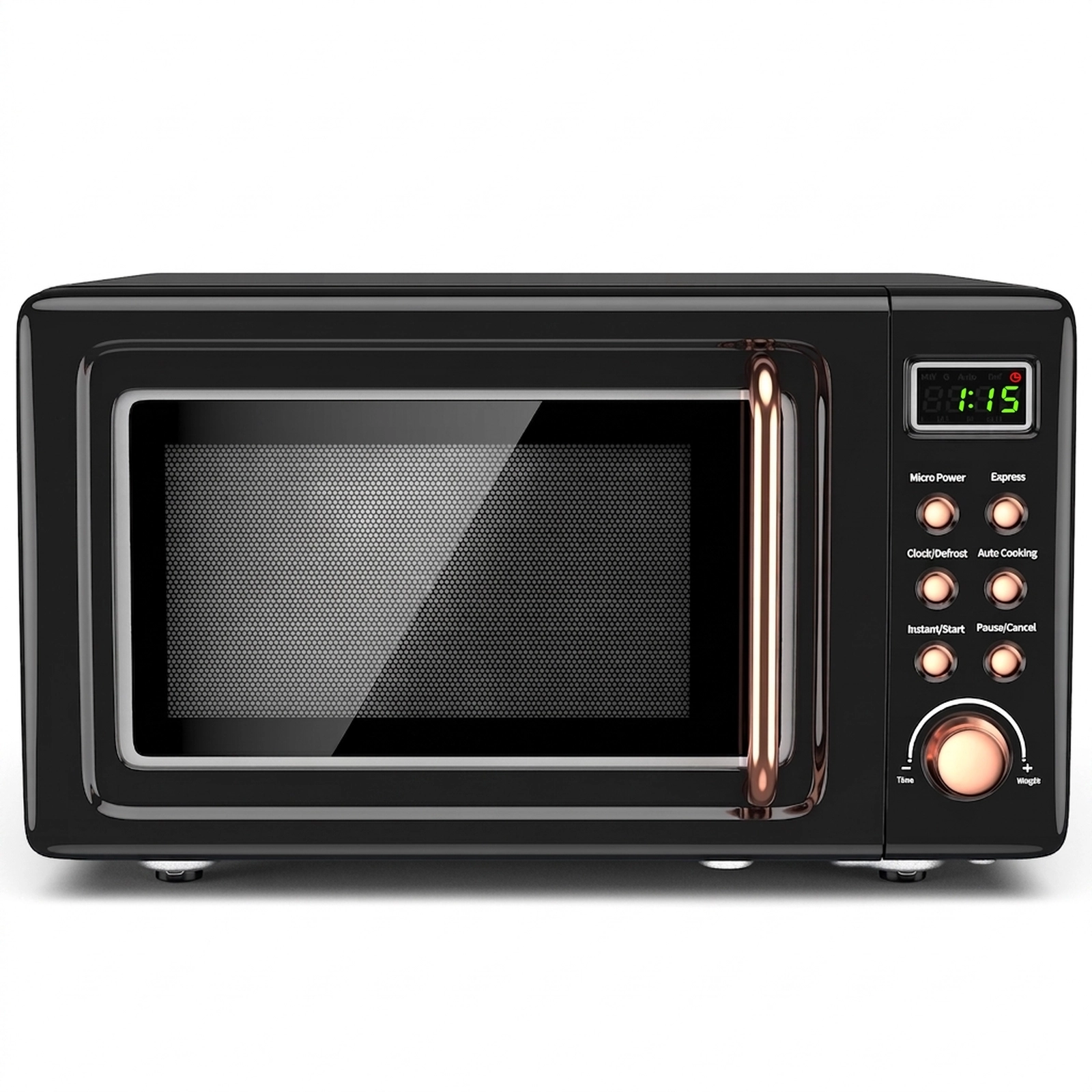 SUGIFT Black Retro Countertop Microwave Oven with Gold Trim and 5 Power Levels 0.7-Cu-Ft 700W 18-in W 14-in D
