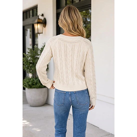 Threaded Pear Women's Teagan Shoulder Cable Knit Sweater