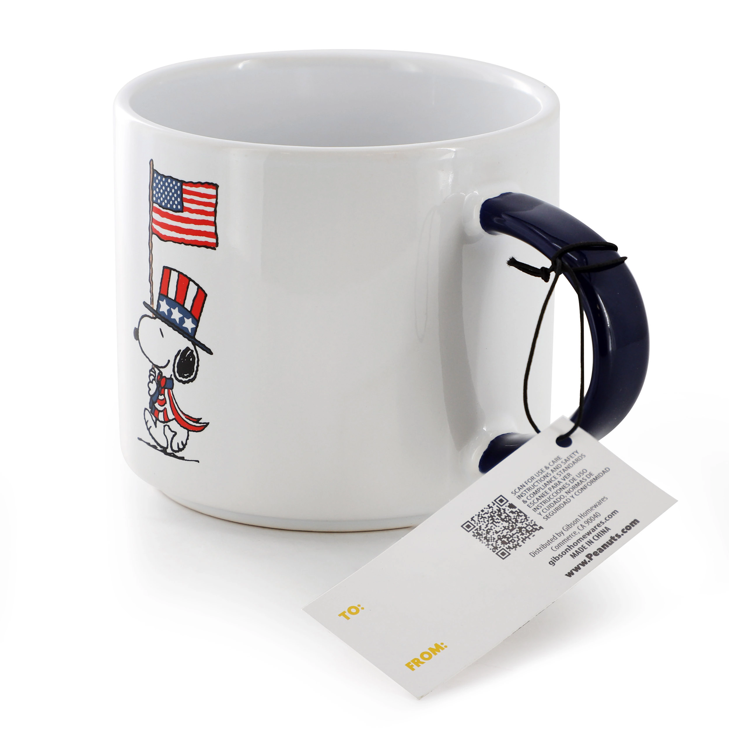 Peanuts Raise the Flag 4 Piece 15 Ounce Stoneware Mug Set in White, Blue, and Red