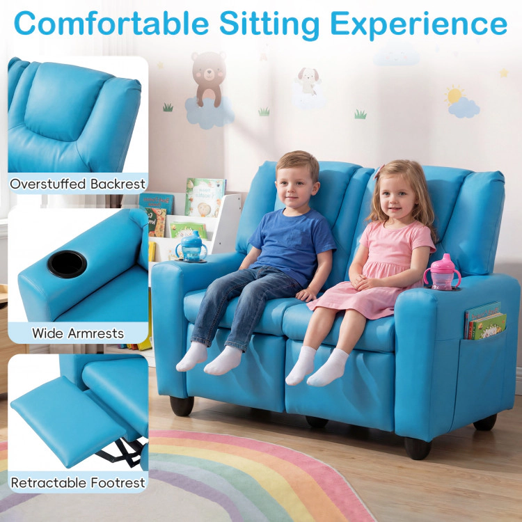 Hivvago 2-Seater Kids Recliner Double Toddler Sofa Chair With 2 Cup Holders