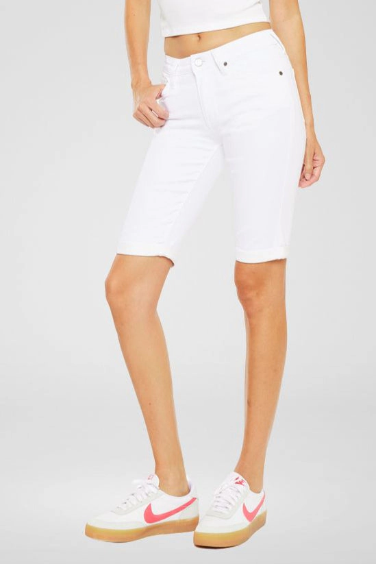 KanCan Women's Essentials Mid Rise Bermuda Shorts Berry