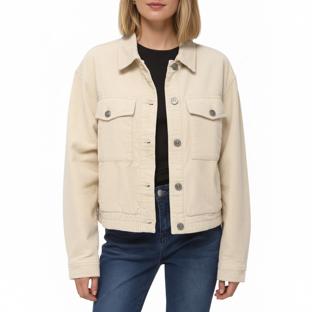 Anna-Kaci Women's Button Front Utility Jacket with Soft Corduroy Texture and Structured Collar