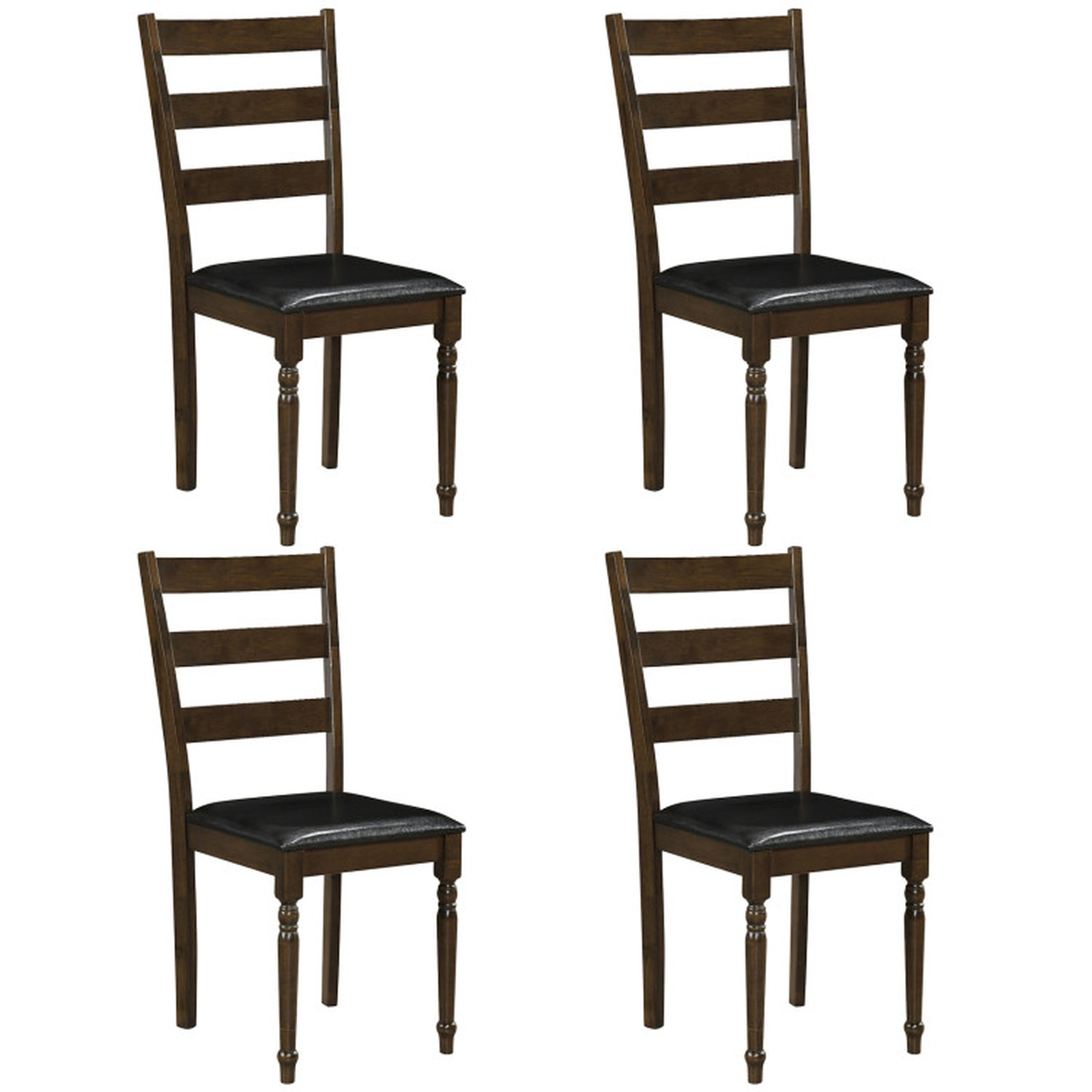 SUGIFT Brown Farmhouse PU Leather Upholstered Ladder Back Spiral Legs Set of 4 Dining Chairs