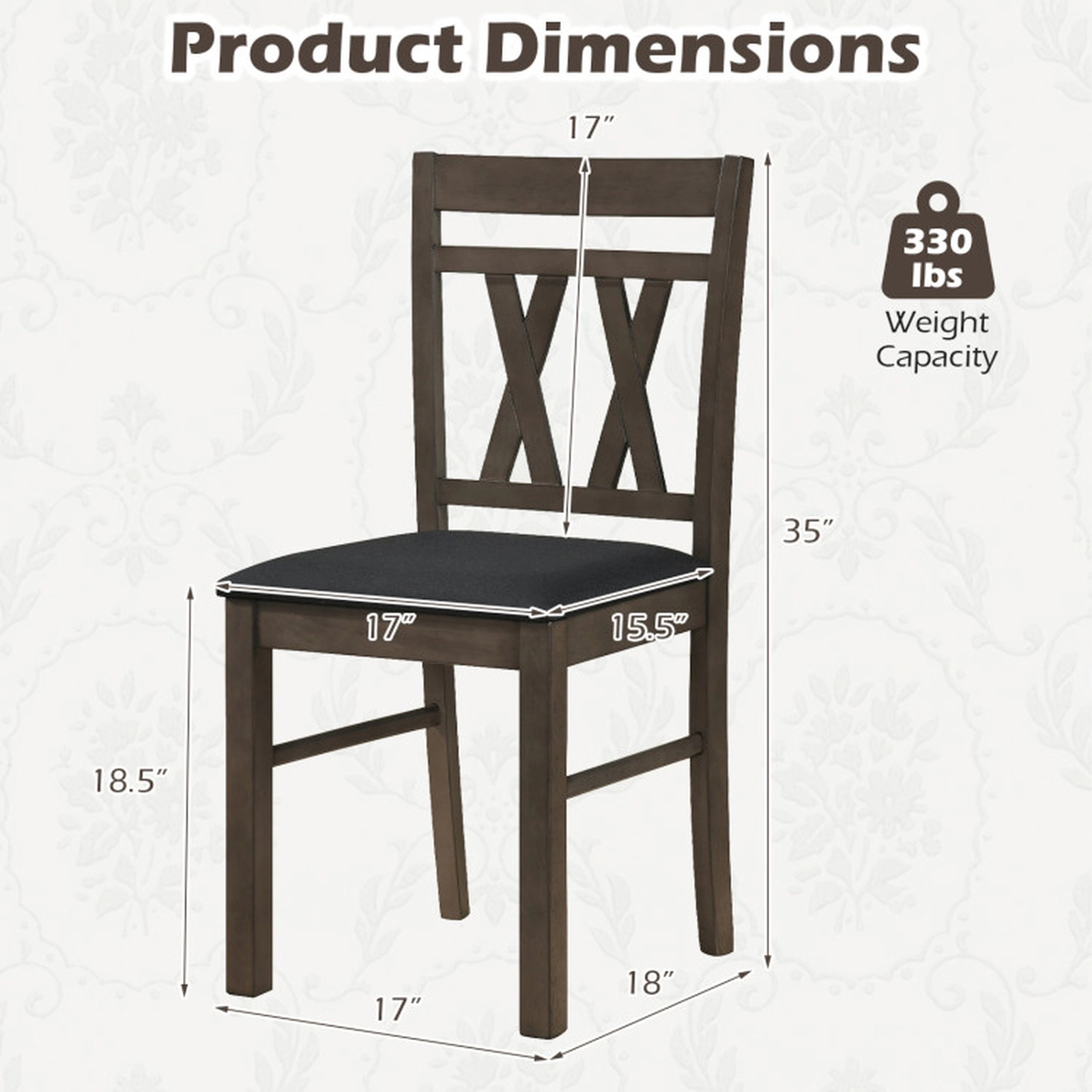 SUGIFT Set of 2 Rustic Gray Upholstered Ladder Back Kitchen Dining Chairs 18-in W 35-in H 330-lb Per Chair