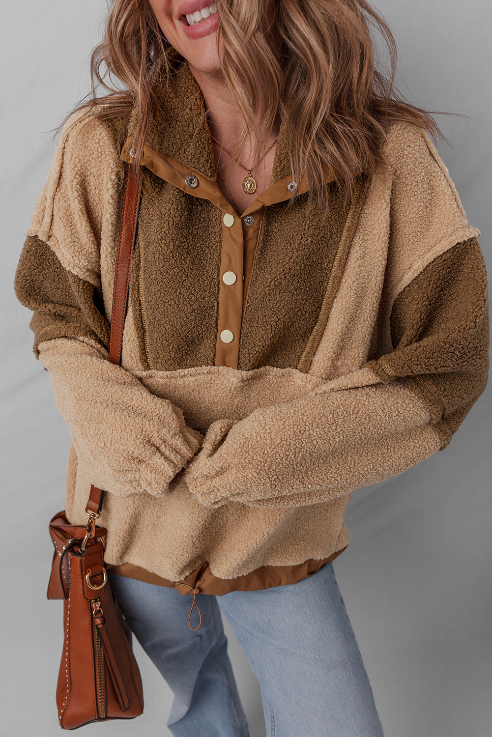 Threaded Pear Women's Adaline Patchwork Half Sherpa Sweatshirt
