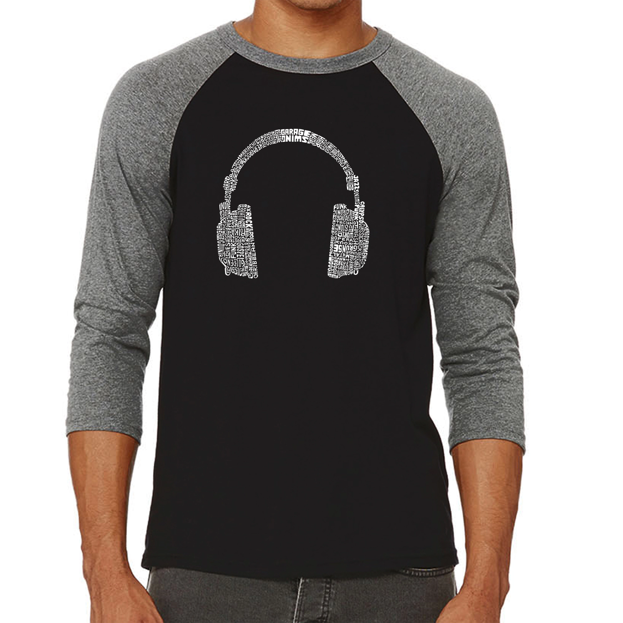 LA Pop Art Men's Raglan Baseball Word T-shirt - Headphones