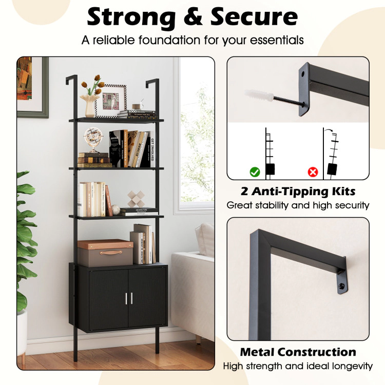 Hivvago 72.5 Inch Tall Bookshelf with Cabinet Anti-Tipping Kits and Metal Frame