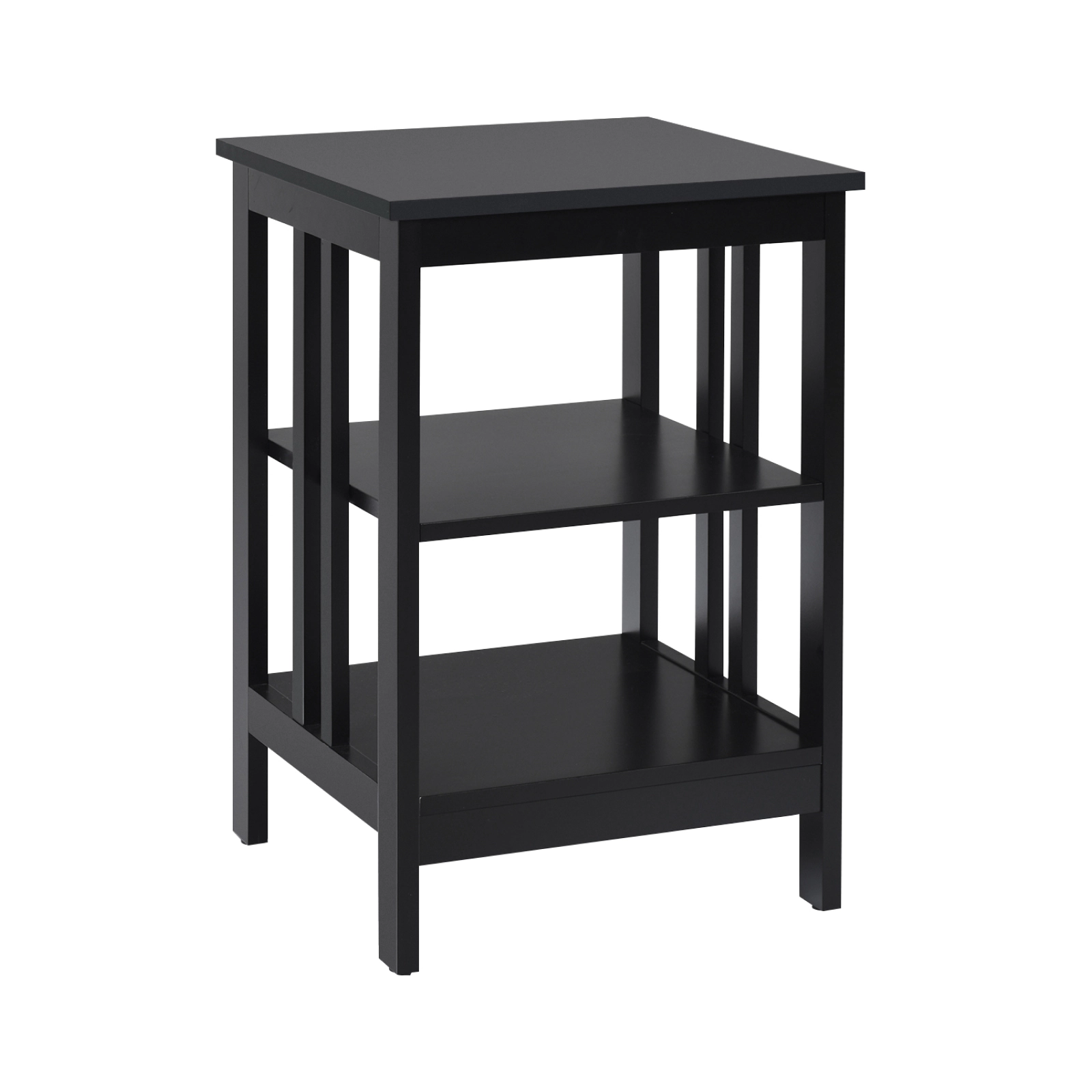 SUGIFT Set of 2 Black 3-Tier Nightstands with Charging Station, 24 in. Tall