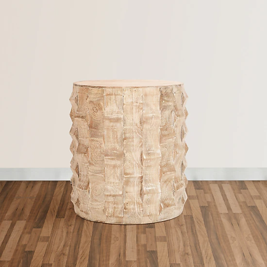 The Urban Port 20 Inch Side End Table, Round Drum Shape with 3D ...