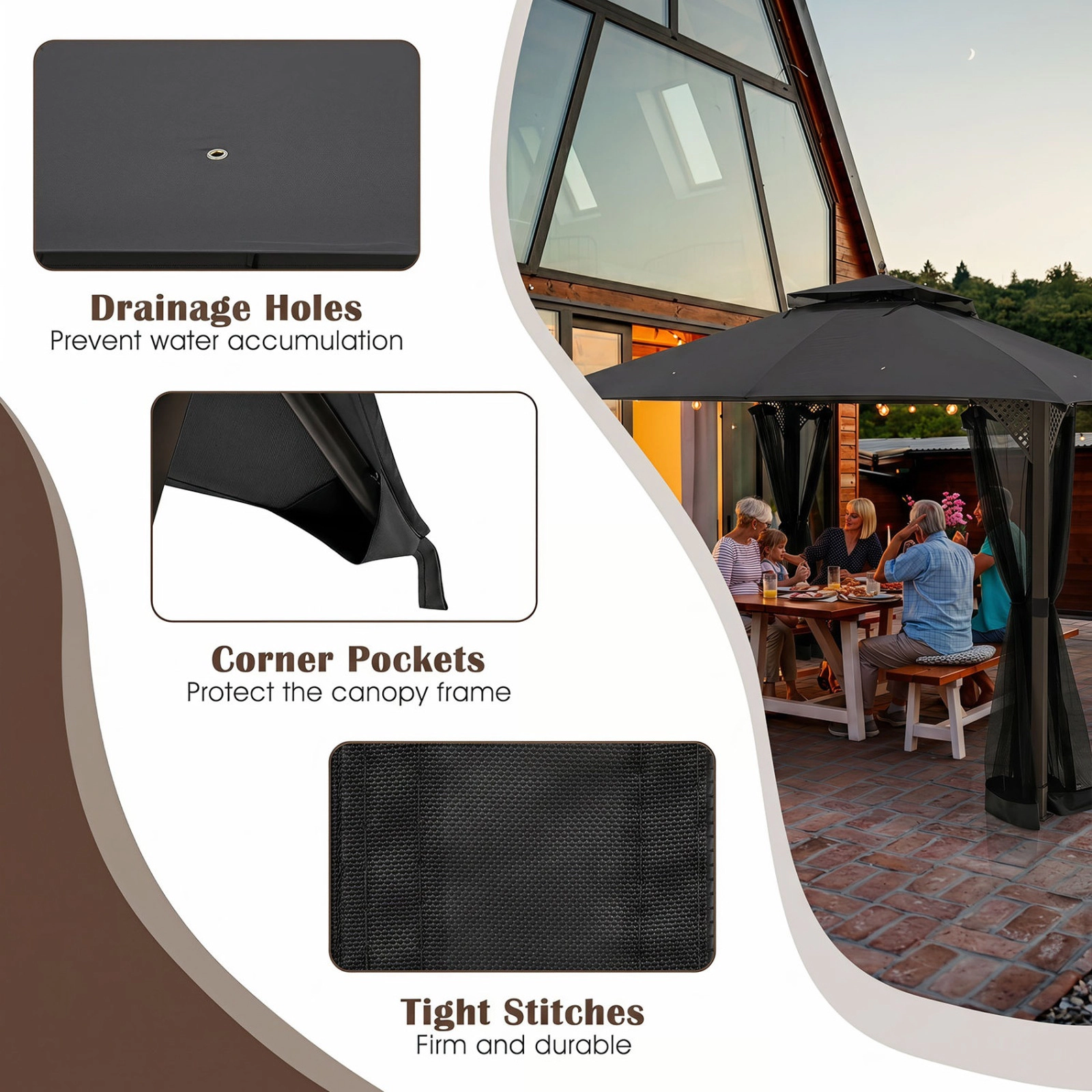 SUGIFT Gray Air Vent and Drainage Holes 12 x 10 ft Gazebo Replacement Canopy Top