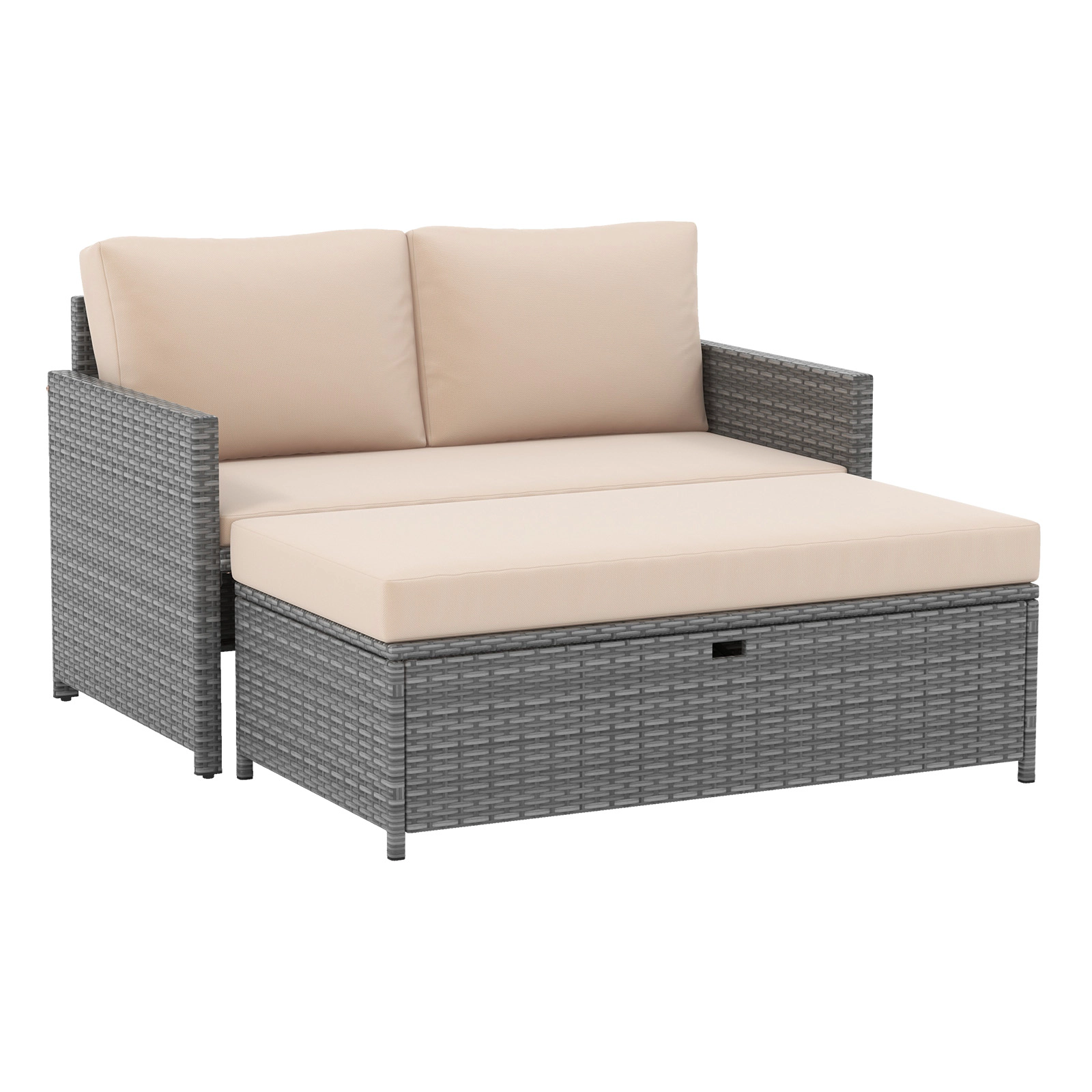 LJG Outdoor Rattan Daybed Wicker Loveseat and 31 Gallon Storage Ottoman