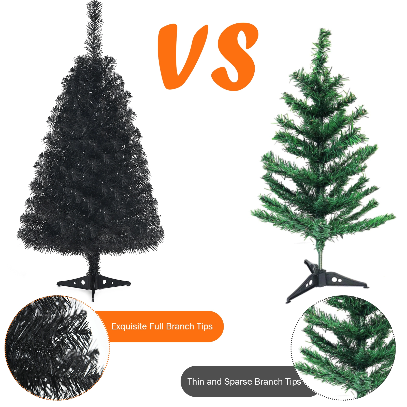 SUGIFT 3 ft Black Mini Christmas Tree Unlit Artificial Halloween Tree with Plastic Stand