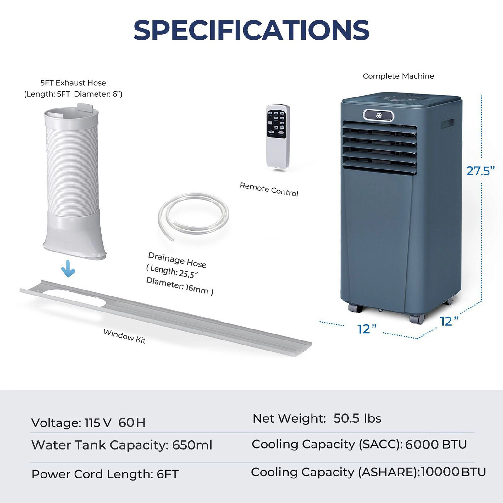 SlickBlue 10000 BTU Portable Air Conditioner with Dehumidifier