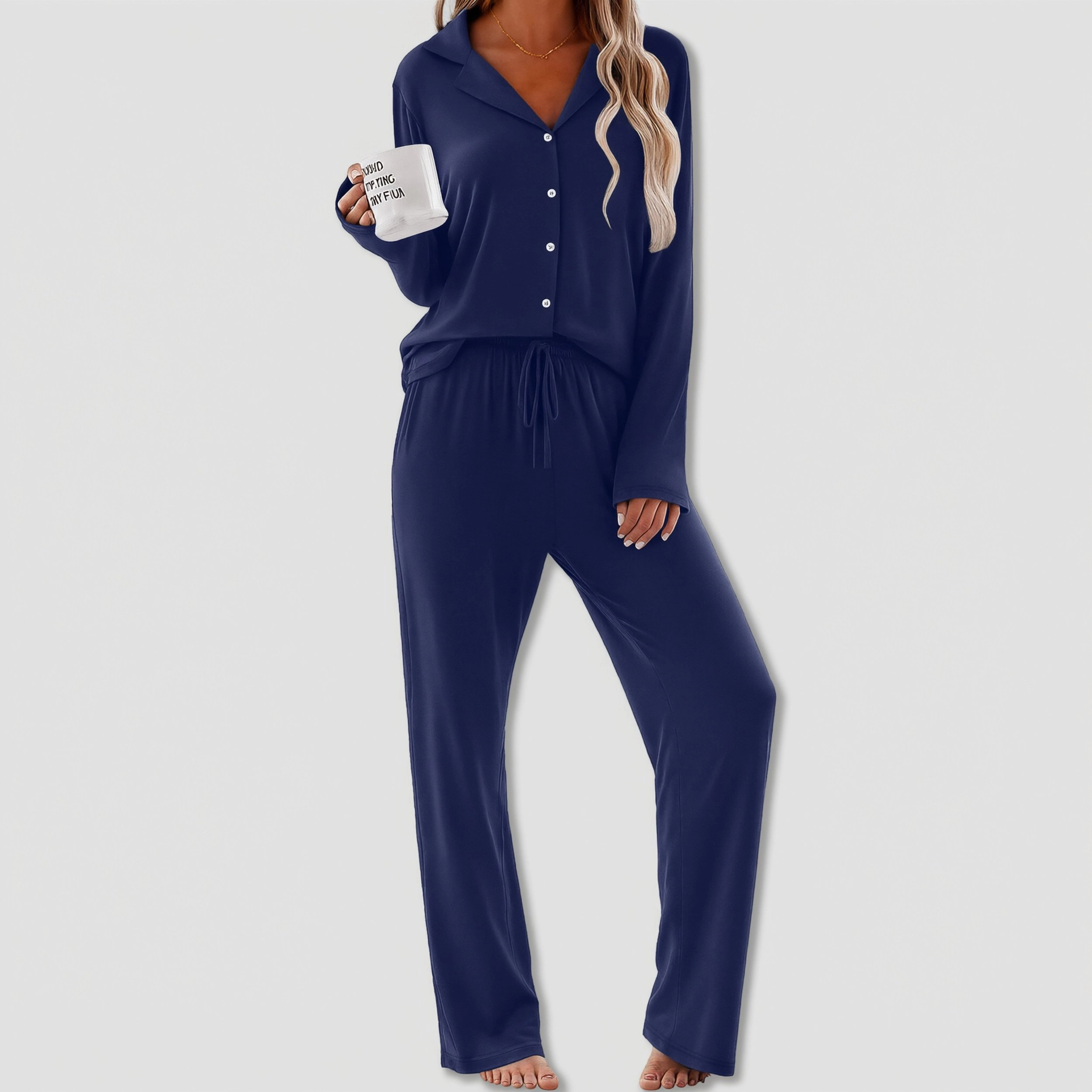 Ekouaer Womens Pajamas Set Long Sleeve Sleepwear Button Down Pajamas Two Piece with Long Pants