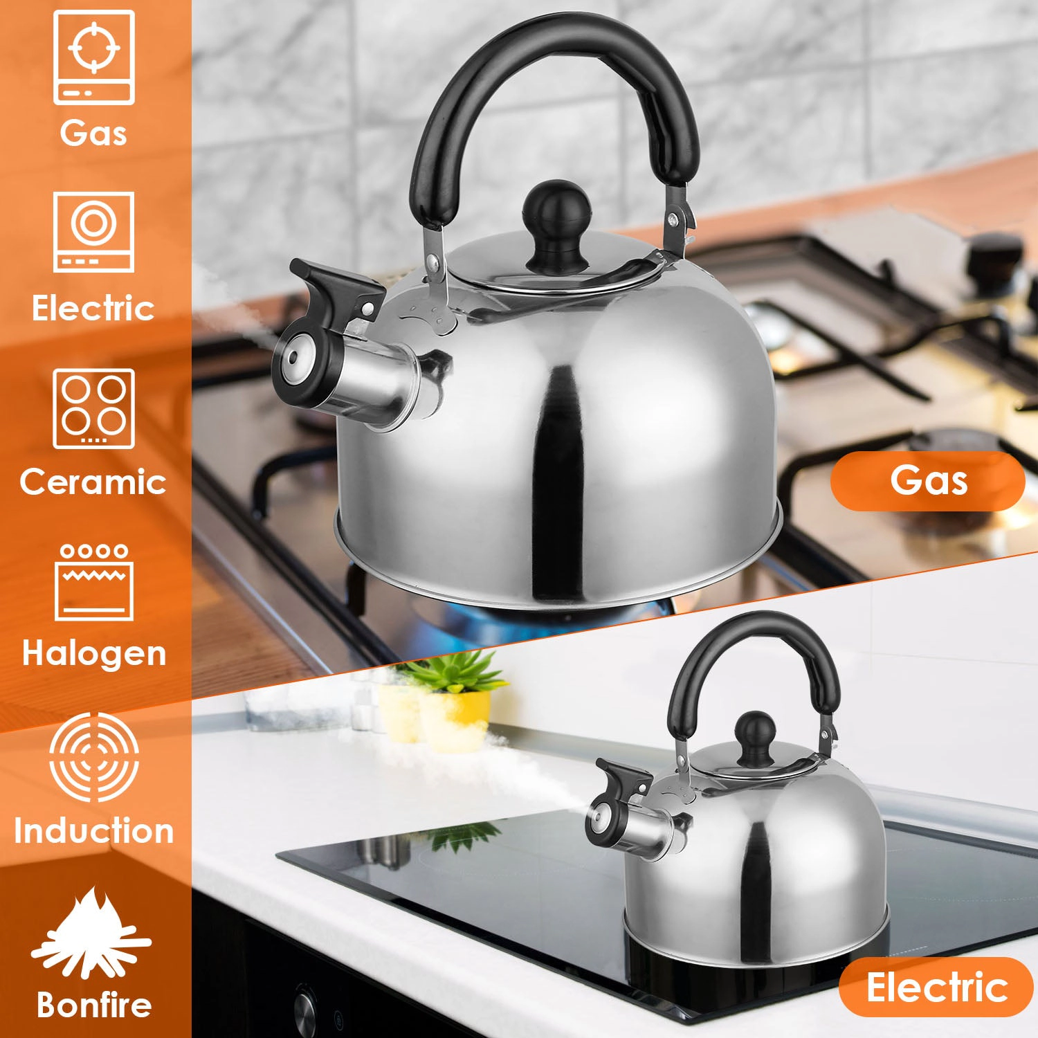GBruno Stainless Steel Whistling Tea Kettle