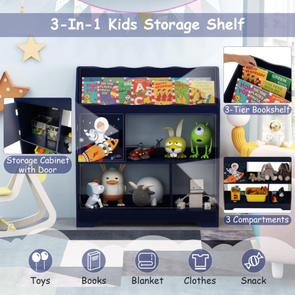Hivvago Kids Toy Storage Organizer with Book Shelf and Cabinet