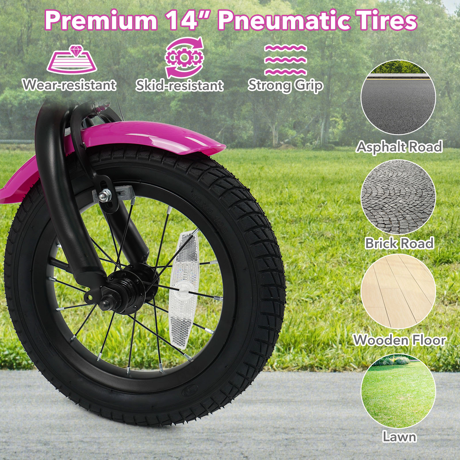 14-in Kids Bike Removable Training Wheels Ages 3-5 Rose Toddler Bicycle Front Basket Bell Mudguards 110-lb Capacity