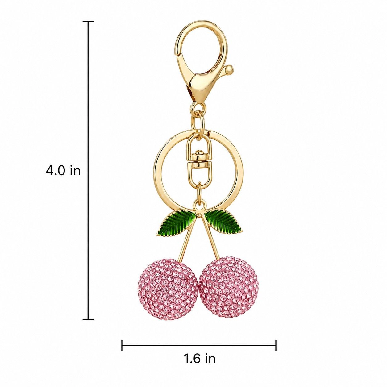 Alilang Women's Rhinestone Cherry Bag Charm Keychain with Gold-Tone Lobster Clasp, Pink