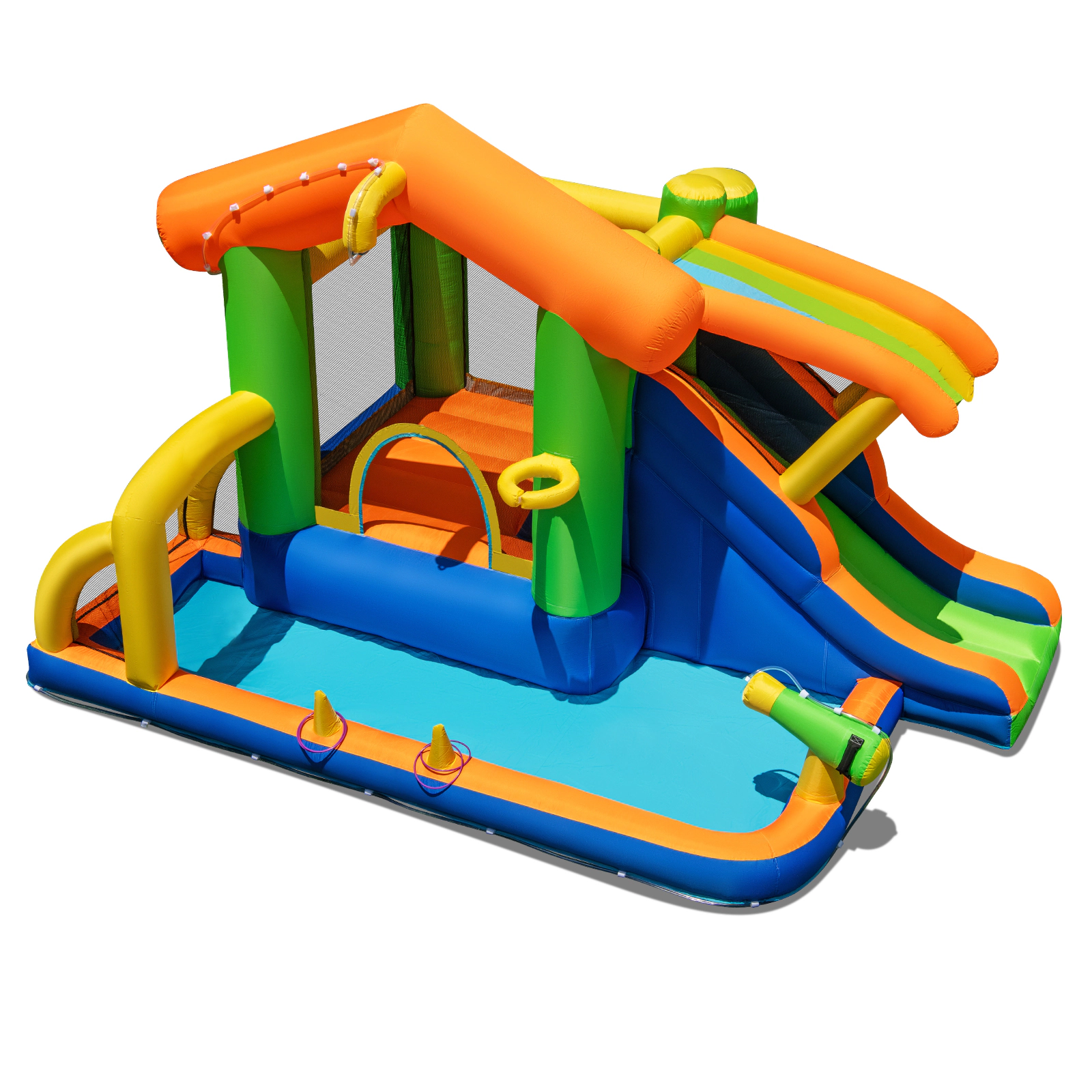 SUGIFT Football Goal and 480W Blower 8-in-1 Kids Inflatable Bounce House Water Park