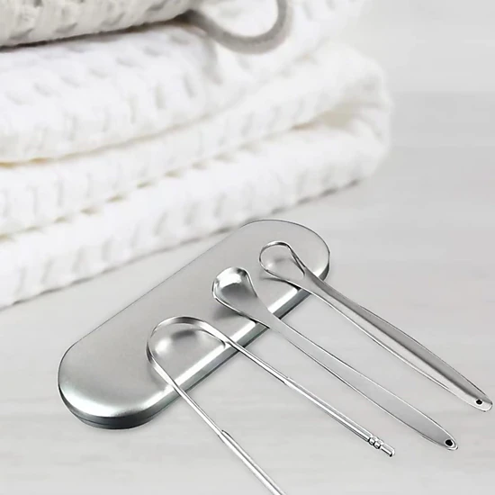 Kitcheniva 3 Pcs Stainless Steel Tongue Scraper With Storage Box Set