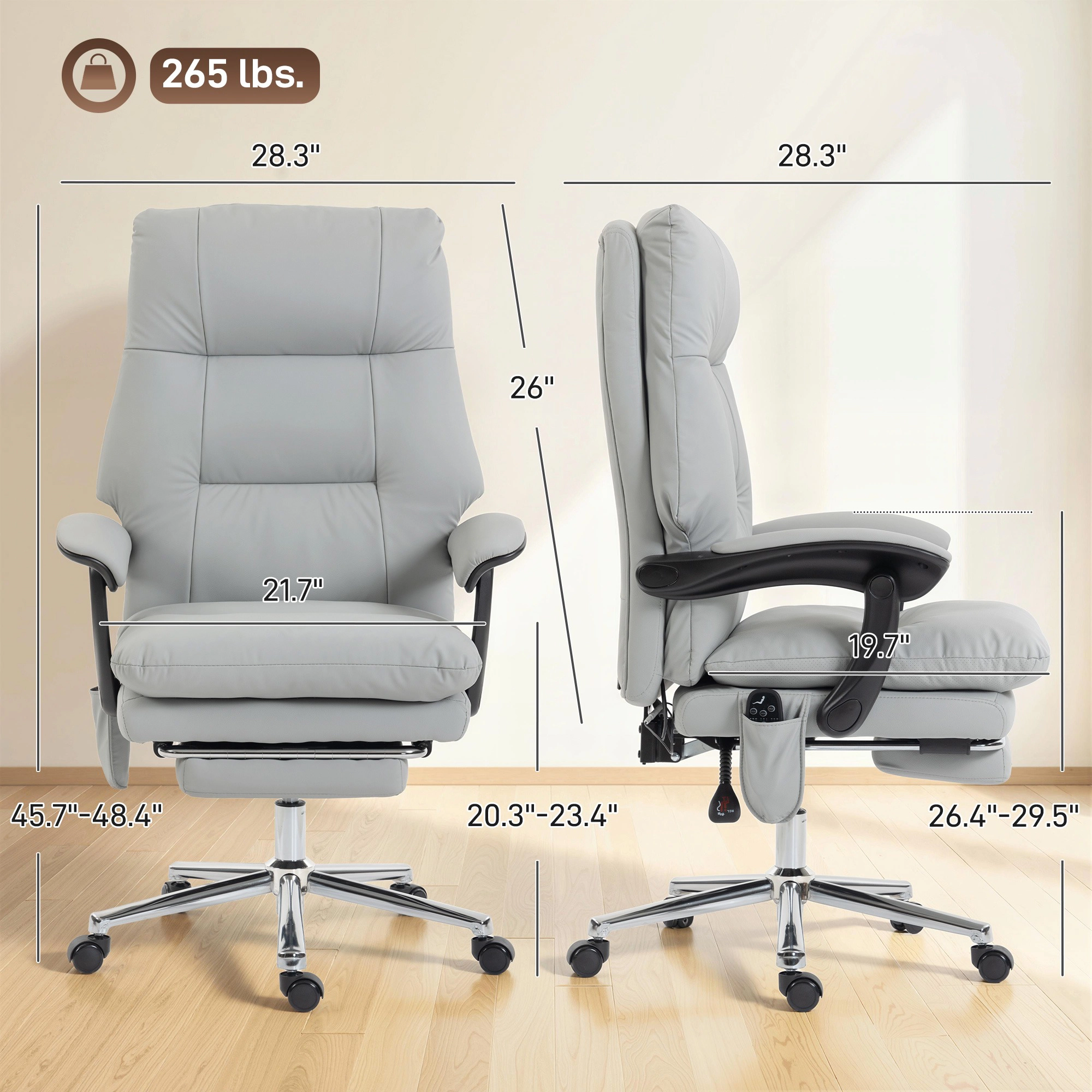 HONGGE Massage Office Chair with 6-Point Vibration Pet-Friendly Faux Leather Ergonomic Executive Desk